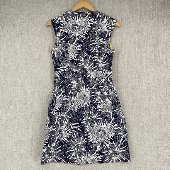 Diane Von Furstenburg‎ Dress 4 Black Sheath Flower Print Fitted Bodycon Full Zip - Picture 3 of 12
